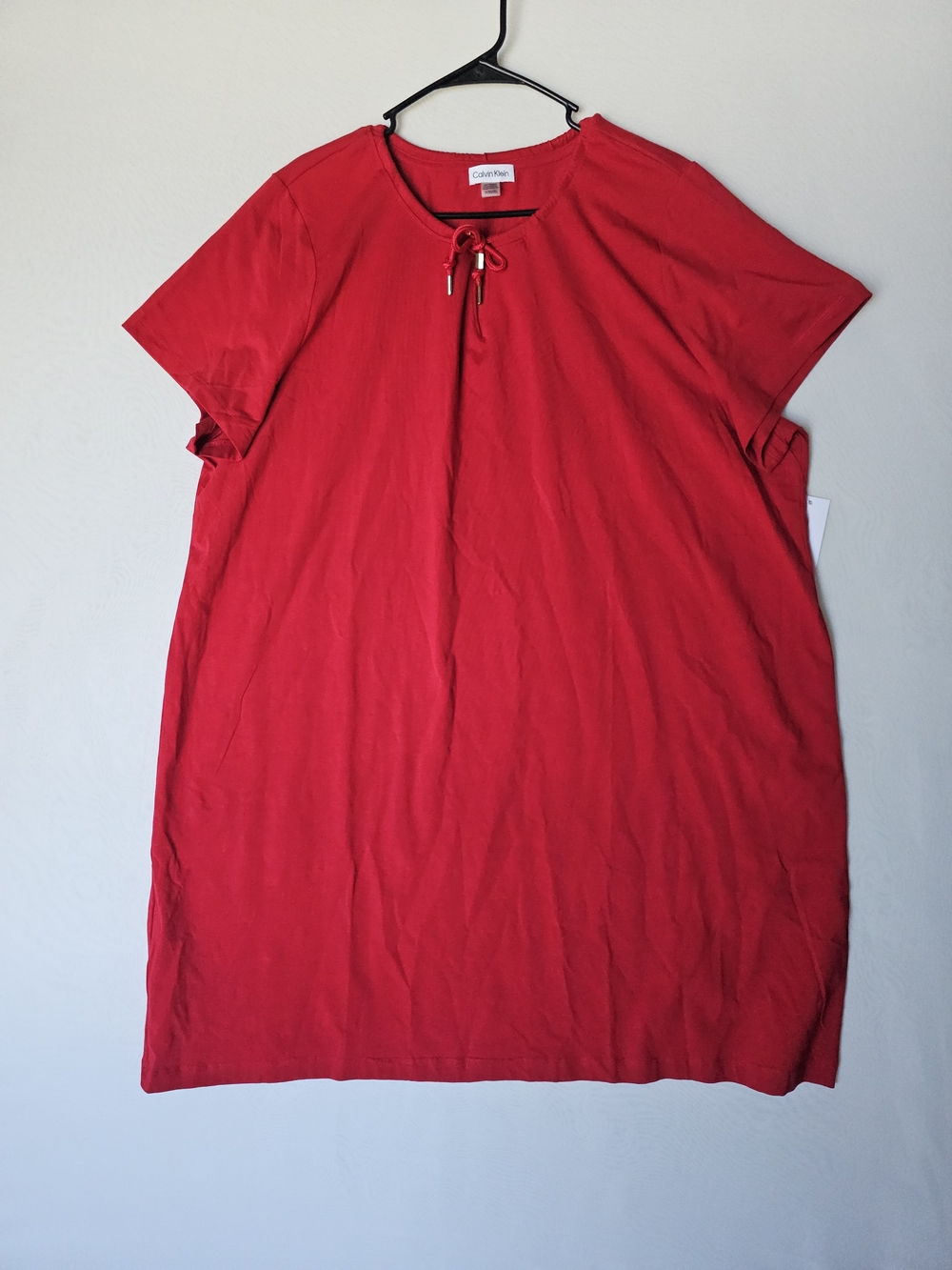 NWT Calvin Klein Red Short Sleeve Dress Plus Size 2X - Keyhole Neck with Tie